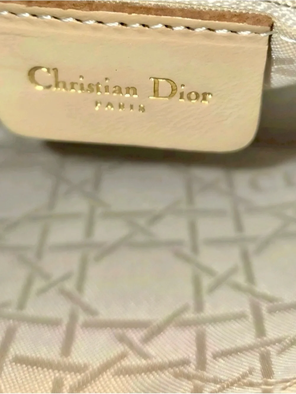 Christian Dior Vintage Lady Dior Bag Cannage Tan Quilted Nylon w/ COA